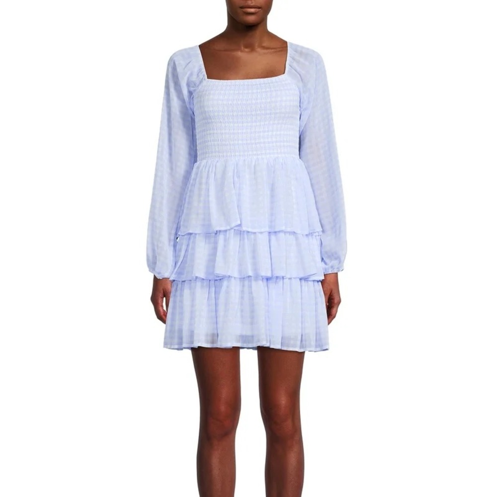 Madden NYC blue gingham triple ruffle smocked peasant dress • size XXL